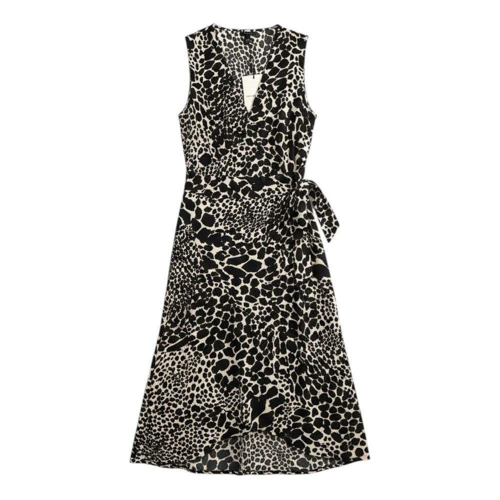 Who What Wear Wrap Dress Black White Swirling Leopard Midi XS Women